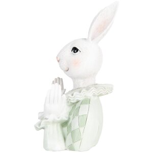 Clayre & Eef Conejo Decorativo Blanco Verde 11x10x16 cm Poliresina Estilo Campestre