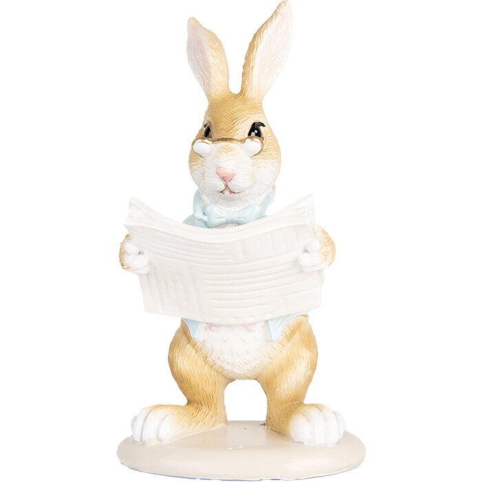 Clayre & Eef Figurita Decorativa Conejo de Pascua Beige Azul 9x9x15 cm Estilo Campestre