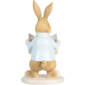 Clayre & Eef Figurita Decorativa Conejo de Pascua Beige Azul 9x9x15 cm Estilo Campestre