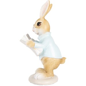 Clayre & Eef Figurita Decorativa Conejo de Pascua Beige Azul 9x9x15 cm Estilo Campestre