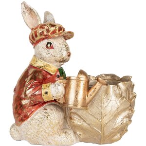 Clayre & Eef Conejo Decorativo Beige Rojo Oro...