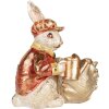 Clayre & Eef Conejo Decorativo Beige Rojo Oro 28x18x30 cm Decoración de Pascua