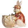 Clayre & Eef Conejo Decorativo Beige Rojo Oro 28x18x30 cm Decoración de Pascua