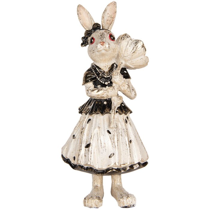 Clayre & Eef Conejo Decorativo Beige Negro 13x11x30 cm Figurita de Pascua de Poliresina