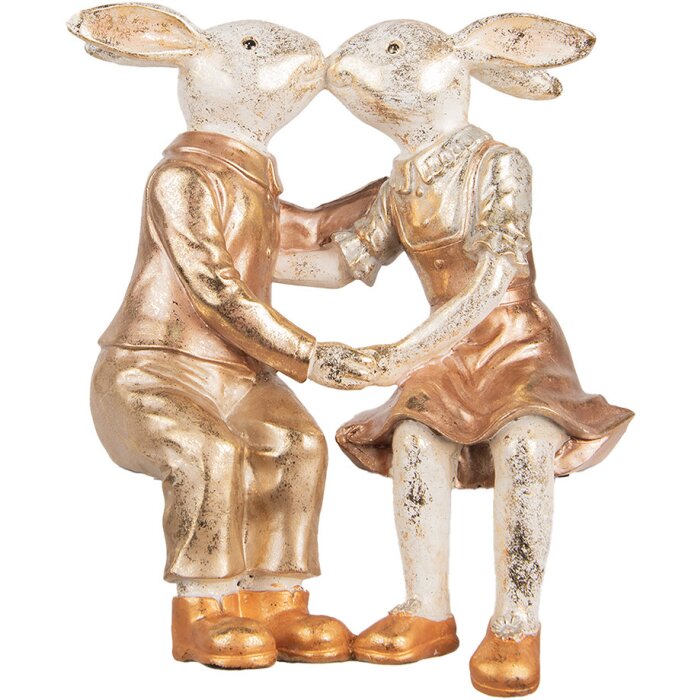 Clayre & Eef figurita decorativa pareja conejo beige dorado 32x17x35 cm