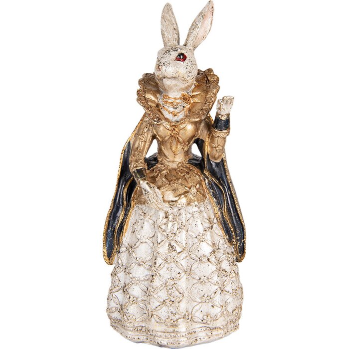 Clayre & Eef Conejo Decorativo Beige Oro 11x10x24 cm Figura Animal Poliresina