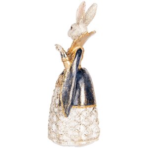 Clayre & Eef Conejo Decorativo Beige Oro 11x10x24 cm Figura Animal Poliresina