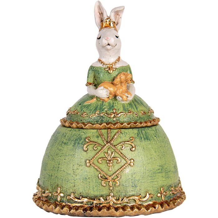 Clayre & Eef Joyero Conejo Beige Verde 18x15x24 cm