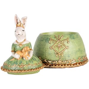 Clayre & Eef Joyero Conejo Beige Verde 18x15x24 cm