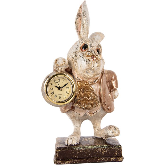 Clayre & Eef conejo decorativo con reloj estilo vintage country poliresina dorada