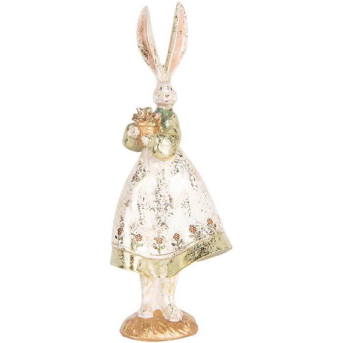 Clayre & Eef Conejo Decorativo Figurita Pascua Vintage Beige Dorado 12x9x33 cm