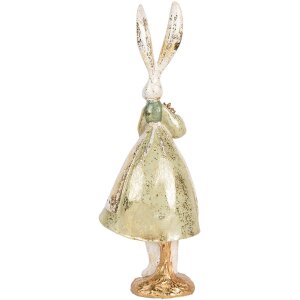 Clayre & Eef Conejo Decorativo Figurita Pascua Vintage Beige Dorado 12x9x33 cm