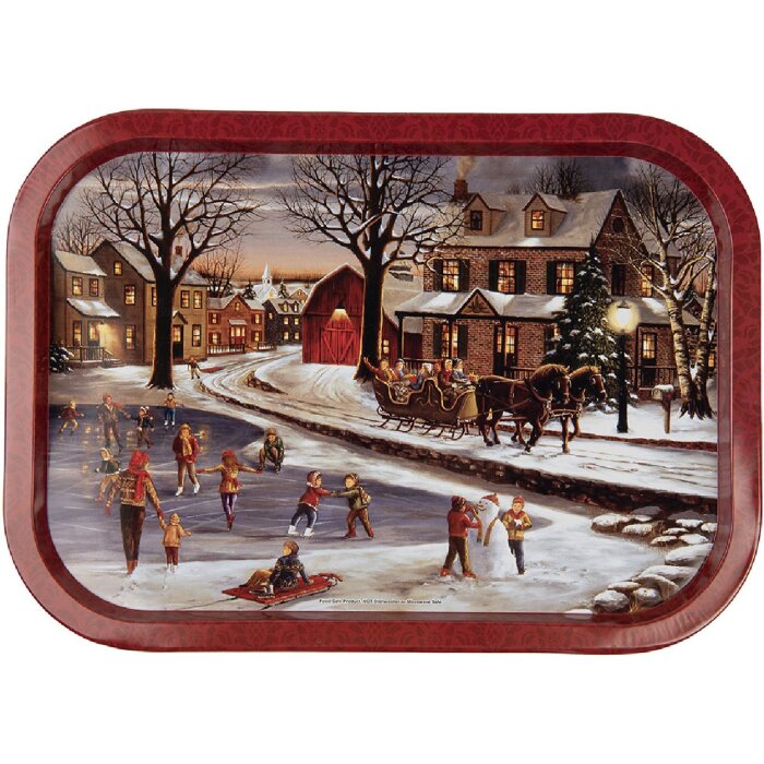 Clayre & Eef 6BL0136 Bandeja Hierro Vintage Rojo 40x29 cm Motivo invierno