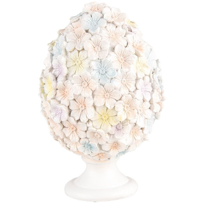 Clayre & Eef Huevo Decorativo Patrón Floral Blanco Rosa Ø 12x19 cm