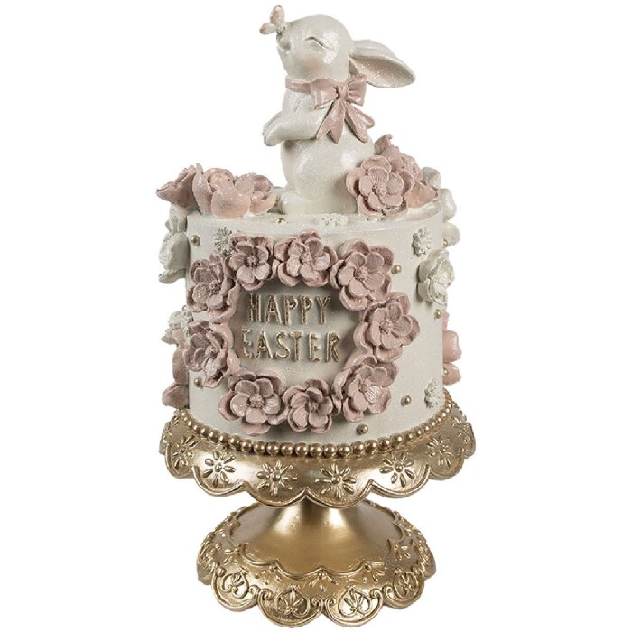 Clayre & Eef Decoración Pastel Ø 18x32 cm Blanco Rosa Oro Decoración Pascua