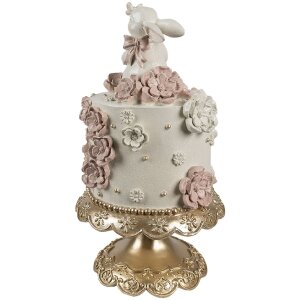 Clayre & Eef Decoración Pastel Ø 18x32 cm Blanco Rosa Oro Decoración Pascua