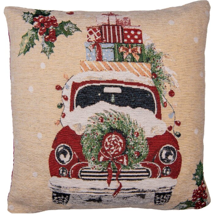 Clayre & Eef KT021.381 Funda de Cojín Beige Rojo 44x44 cm Country Style Navidad