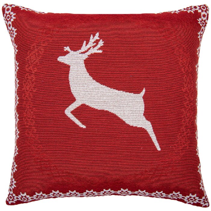 Clayre & Eef KT021.383 Funda de cojín 44x44 cm Rojo Blanco Motivo reno