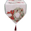 Clayre & Eef KT065.010 Camino de Mesa 33x180 cm Beige Rojo con motivo de corona de flores