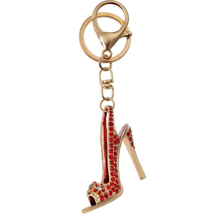 Juleeze JZKC0196 Llavero tacón alto oro rojo con strass 4x2x6 cm