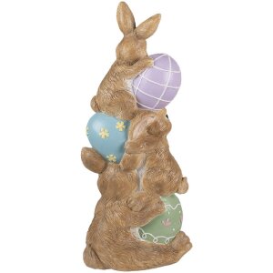 Clayre & Eef figura decorativa conejo con huevos de Pascua 72 cm marrón rosa azul verde