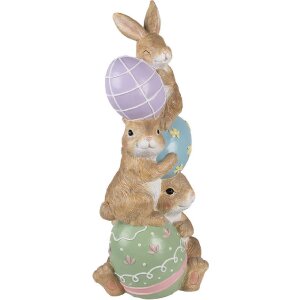 Clayre & Eef figura decorativa conejo con huevos de Pascua 72 cm marrón rosa azul verde