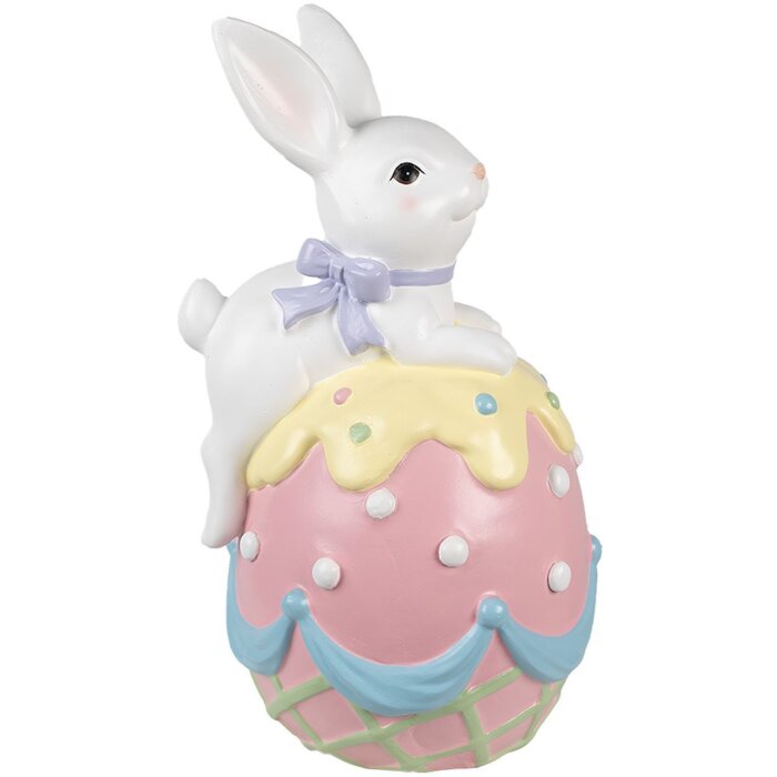 Clayre & Eef conejo decorativo sobre huevo de Pascua pastel 32x28x55 cm estilo campestre