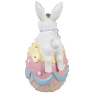 Clayre & Eef conejo decorativo sobre huevo de Pascua pastel 32x28x55 cm estilo campestre