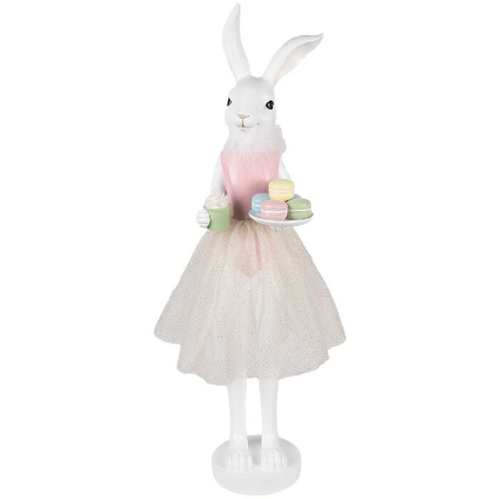 Clayre & Eef Decoración Conejo Blanco Rosa 20x17x76 cm Poliresina Decoración de Pascua