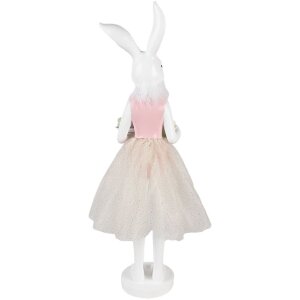 Clayre & Eef Decoración Conejo Blanco Rosa 20x17x76 cm Poliresina Decoración de Pascua