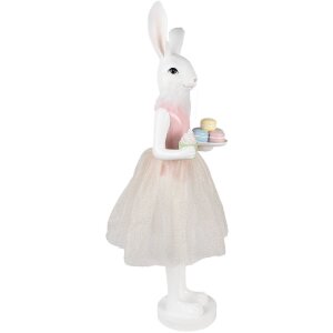 Clayre & Eef Decoración Conejo Blanco Rosa 20x17x76 cm Poliresina Decoración de Pascua