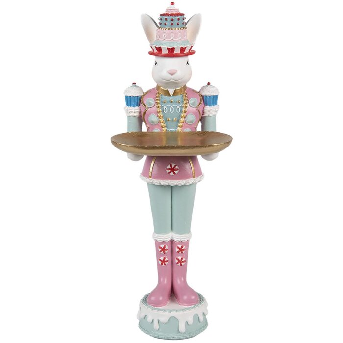 Clayre & Eef Conejo Decorativo Poliresina Blanco Rosa Verde 9x8x25 cm