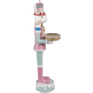 Clayre & Eef Conejo Decorativo Poliresina Blanco Rosa Verde 9x8x25 cm