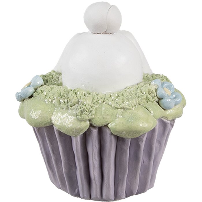 Clayre & Eef 6PR5169 Conejo Decorativo Blanco Violeta Verde Ø11x12cm Poliresina
