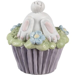 Clayre & Eef 6PR5169 Conejo Decorativo Blanco Violeta Verde Ø11x12cm Poliresina