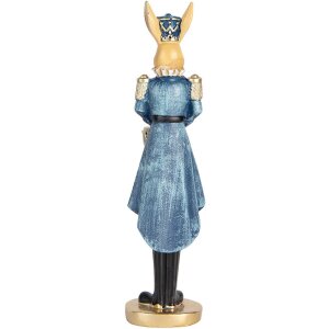 Clayre & Eef Conejo Decorativo Azul Dorado 5x5x18 cm Figurita de Pascua de Poliresina