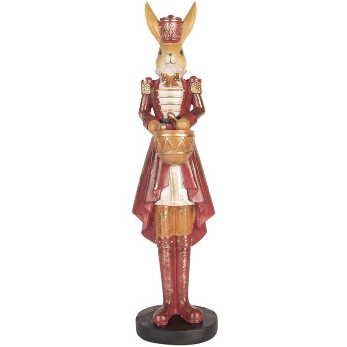Clayre & Eef Conejo Decorativo 48 cm Beige Rojo Pascua Decoración Poliresina Estilo Campestre