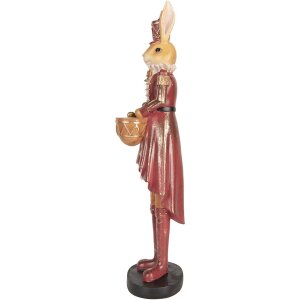 Clayre & Eef Conejo Decorativo 48 cm Beige Rojo Pascua Decoración Poliresina Estilo Campestre