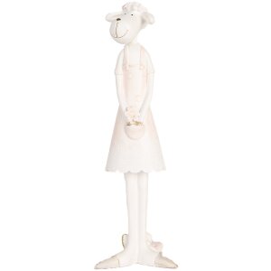 Clayre & Eef Oveja Decorativa Blanco Rosa 6x4x17 cm...