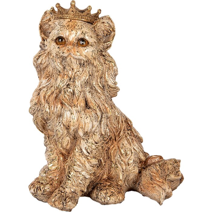 Clayre & Eef Gato decorativo con corona Beige 23x19x28 cm Aspecto vintage