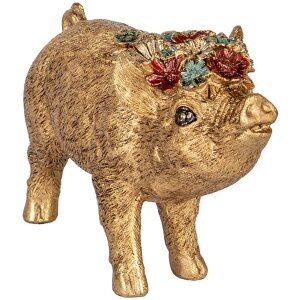 Clayre & Eef Cerdo decorativo Poliresina dorada 20x7x13 cm Estilo campestre