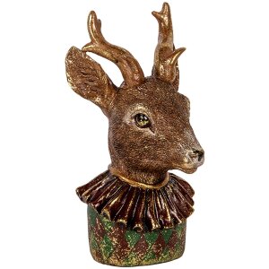 Clayre & Eef Decoración Busto Ciervo Marrón Rojo Oro 13x11x22 cm Vintage Look