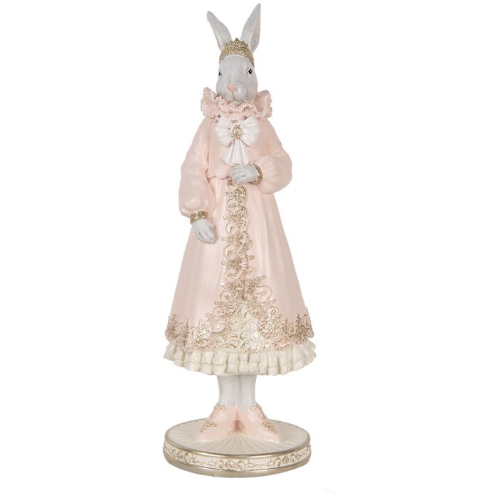 Clayre & Eef Conejo Decorativo Blanco Rosa 31 cm Figurita Romántica de Poliresina
