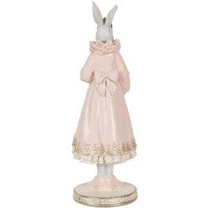 Clayre & Eef Conejo Decorativo Blanco Rosa 31 cm Figurita Romántica de Poliresina