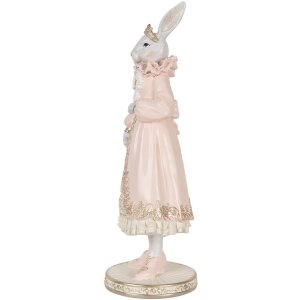 Clayre & Eef Conejo Decorativo Blanco Rosa 31 cm Figurita Romántica de Poliresina