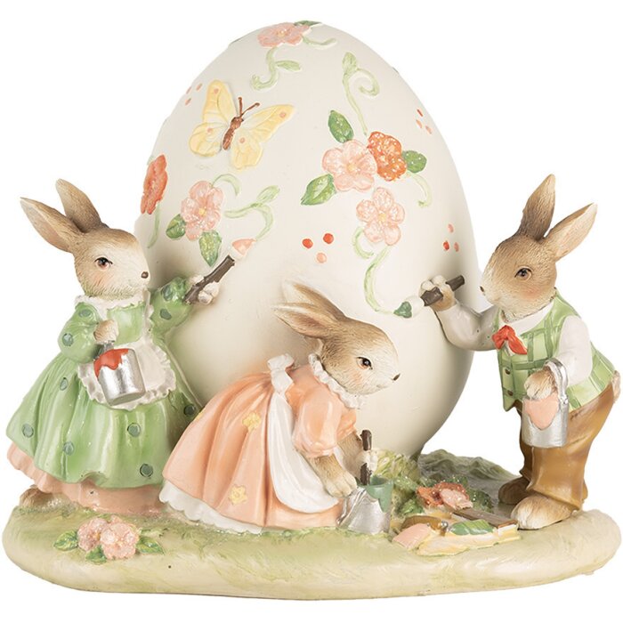 Clayre & Eef figura decorativa conejo con huevo de Pascua 22x17x18 cm poliresina estilo campestre