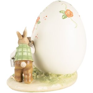 Clayre & Eef figura decorativa conejo con huevo de Pascua 22x17x18 cm poliresina estilo campestre
