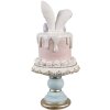 Clayre & Eef Conejo decorativo en soporte para tartas Rosa Blanco Ø 9x20 cm
