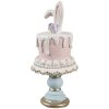 Clayre & Eef Conejo decorativo en soporte para tartas Rosa Blanco Ø 9x20 cm