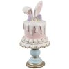 Clayre & Eef Conejo decorativo en soporte para tartas Rosa Blanco Ø 9x20 cm